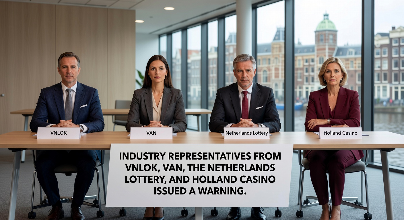 Foto van een gesloten casino-entree met waarschuwingsborden en lege speelautomaten op de achtergrond