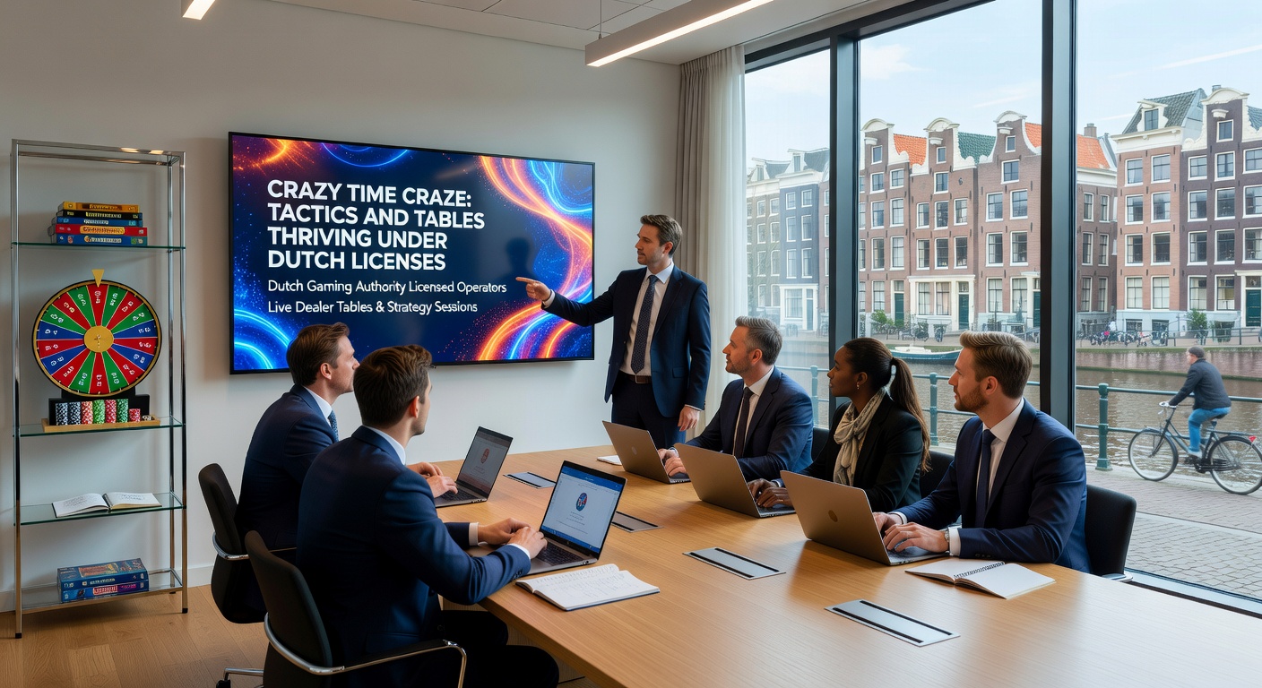 Spelers analyseren Crazy Time-tactieken aan een live tafel onder KSA-toezicht, met het wiel vol multipliers en bonussen in actie