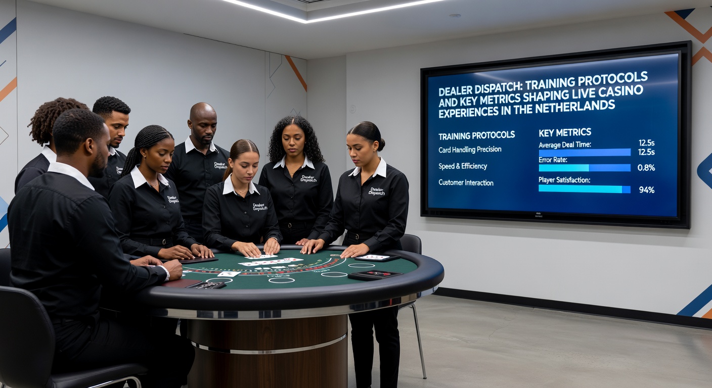 Dealer in een live casino studio die een kaart deelt tijdens een trainingssessie, met focus op precisie en interactie