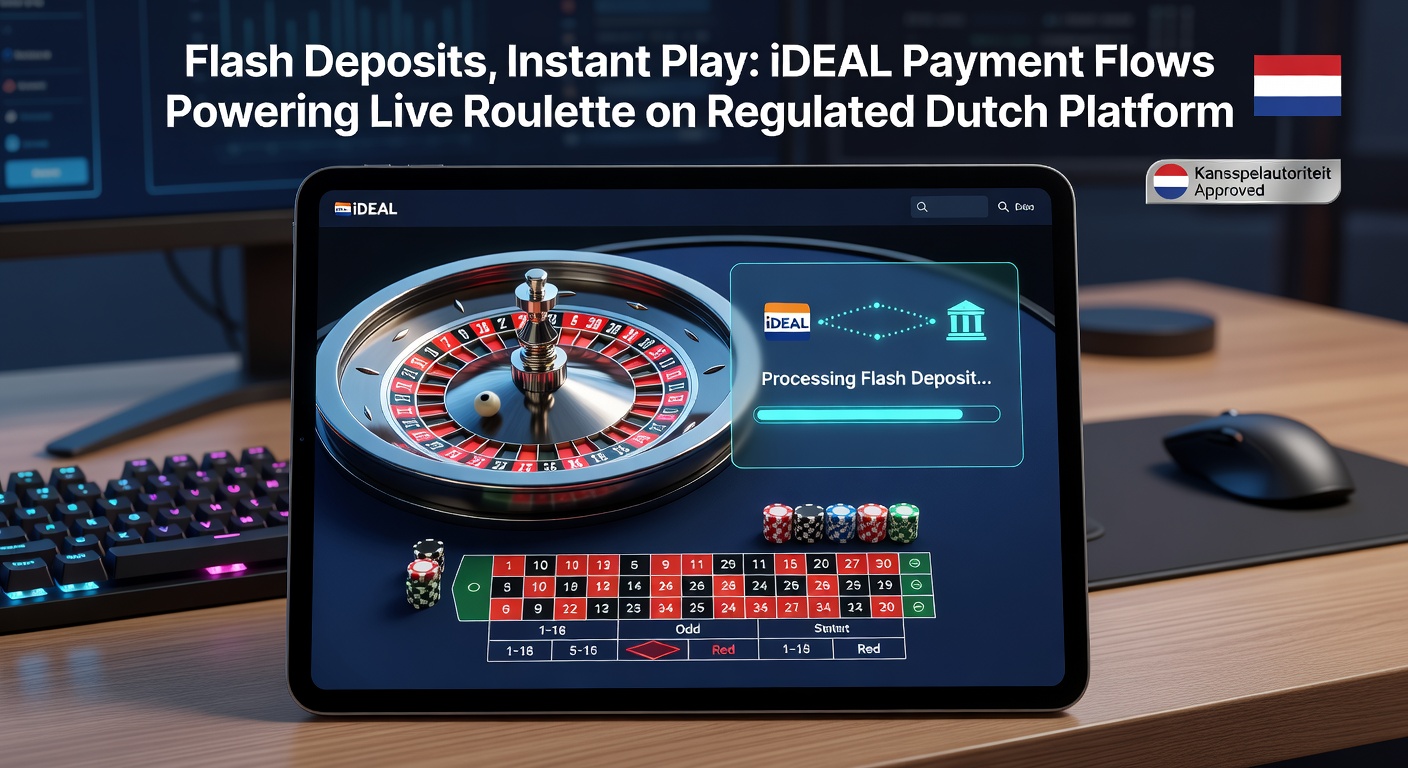 Schema van de iDEAL-flash deposit-stroom die live roulette instant play activeert op een mobiel apparaat