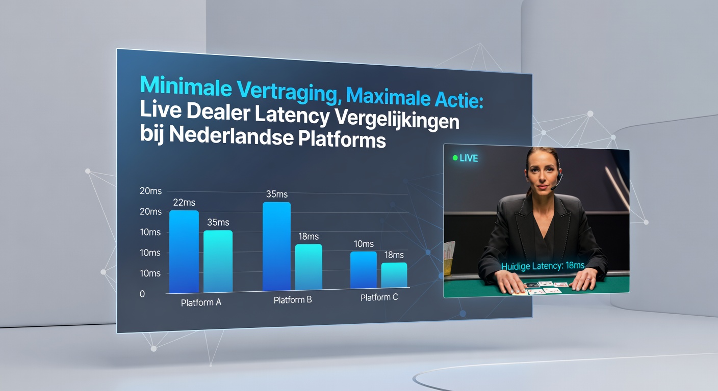 Vergelijkende staafdiagram van latency-tijden tussen Nederlandse live casino platforms, met focus op blackjack en roulette