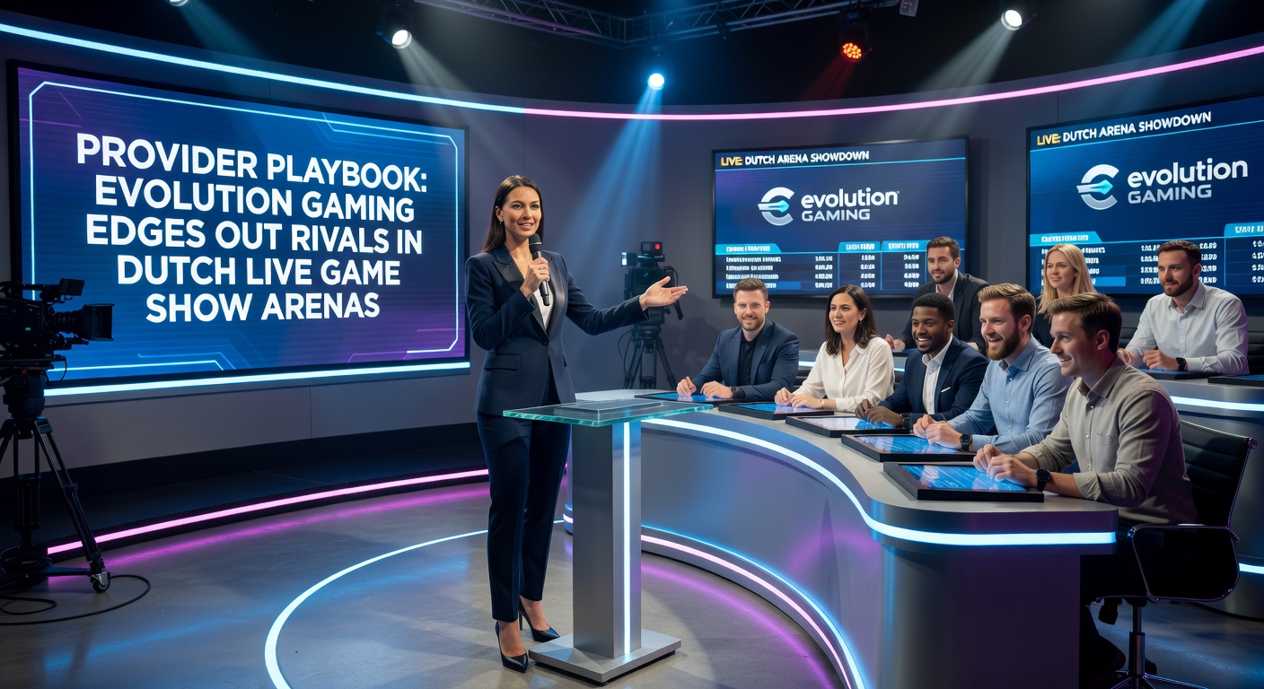 Evolution Gaming live game show studio met dynamische presentatoren en spelersinteractie in een Nederlandse casino-omgeving